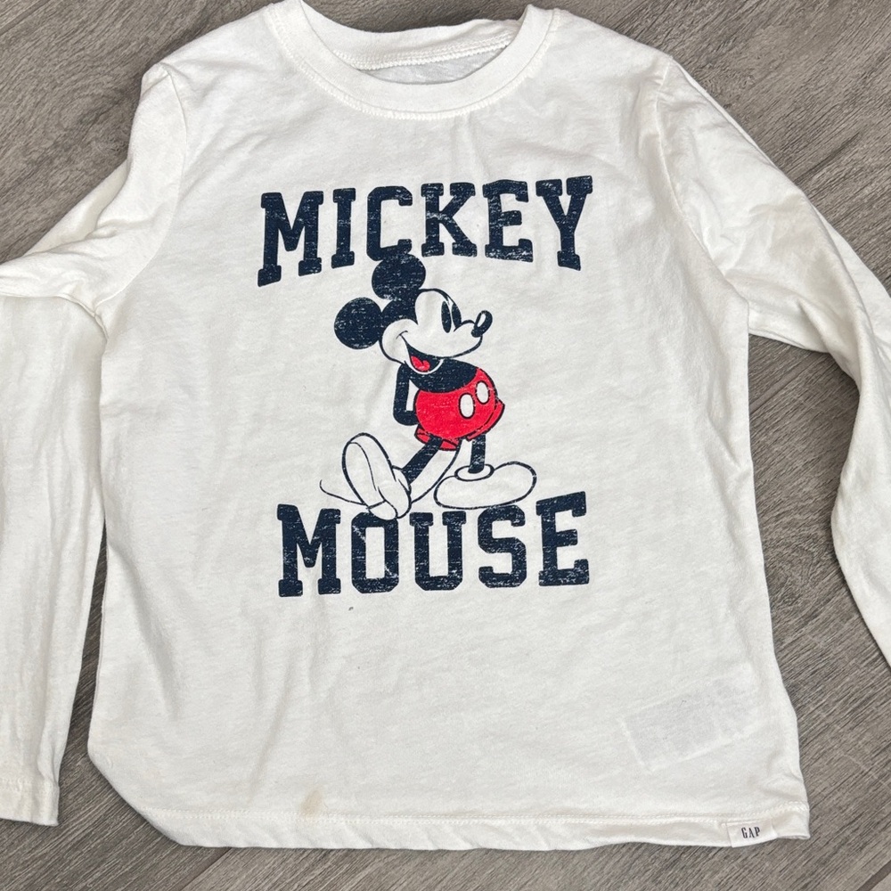 GAP Kids White and Red Mickey Mouse Long Sleeve Tee